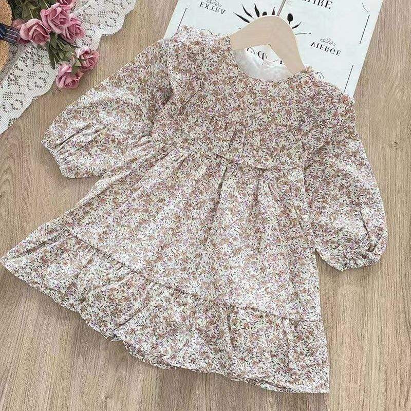 Girl's Clothing Brown / 6T Long Sleeve Floral Dress