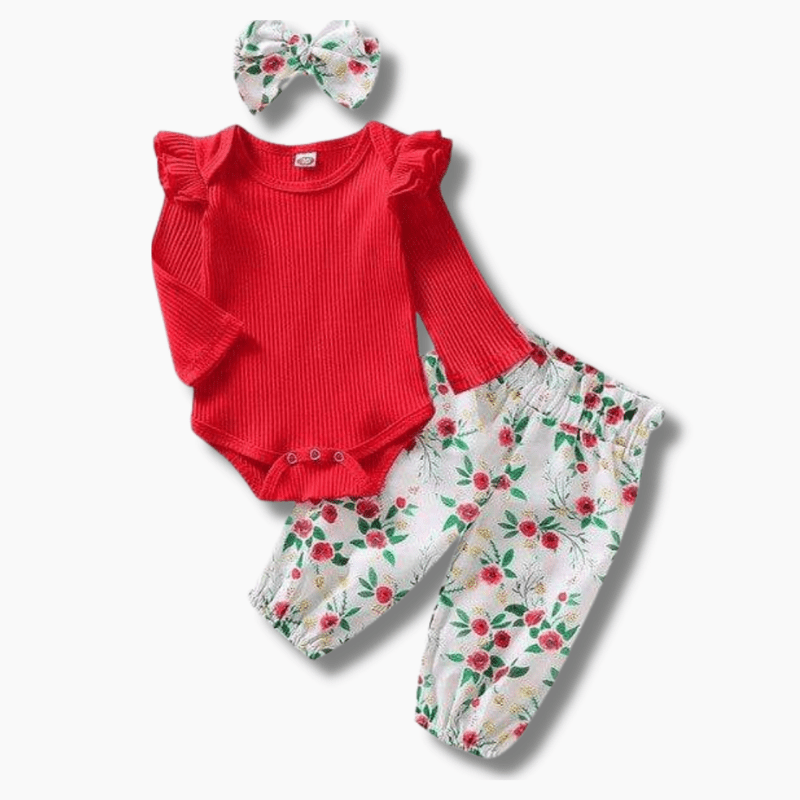 Girl's Clothing Long Sleeve Flower Romper Outfit