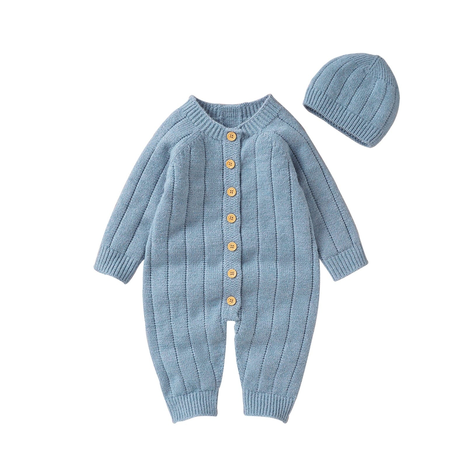 C / 0-3M Long Sleeve Jumpsuit + Hat