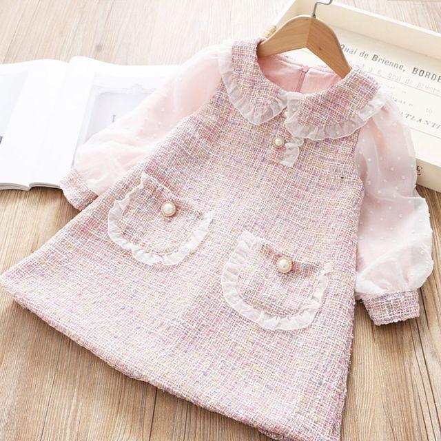 Long Sleeve Lace Dress, Pink / 3T