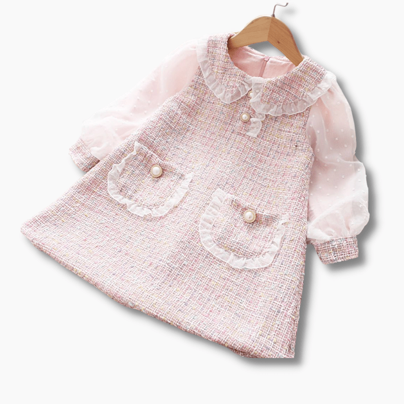 Long Sleeve Lace Dress, Beige / 3T