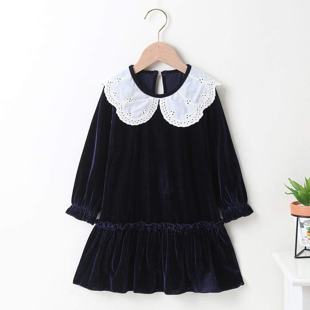 Peter Pan Collar Girl Dress, Dark Blue / 5-6T Peter Pan Collar Girl Dress, Dark Blue / 5-6T