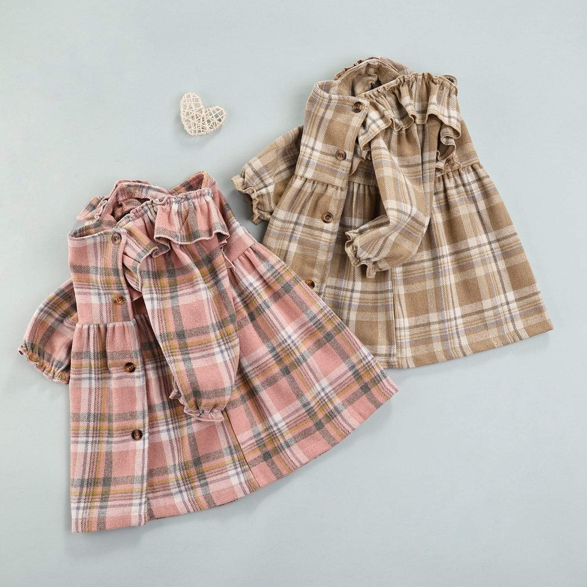 Long Sleeve Ruffles Button A-Line Wool Dress