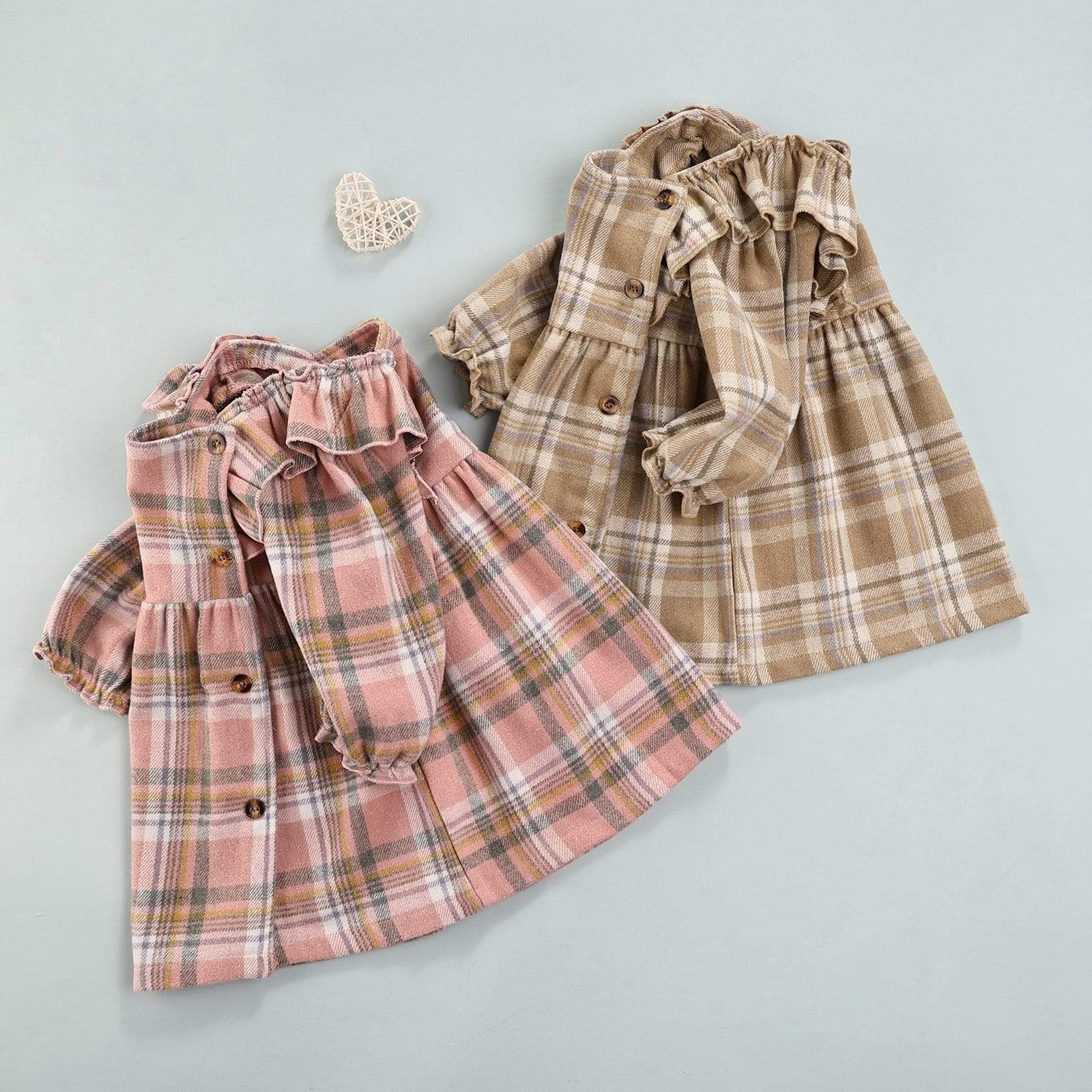 Long Sleeve Ruffles Button A-Line Wool Dress