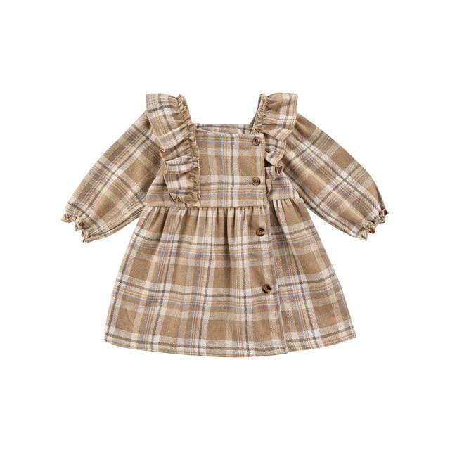 B / 3T Long Sleeve Ruffles Button A-Line Wool Dress
