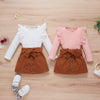 Long Sleeve Solid Color Tops Bowknot Elastic Waist Buttoned Thigh Skirt