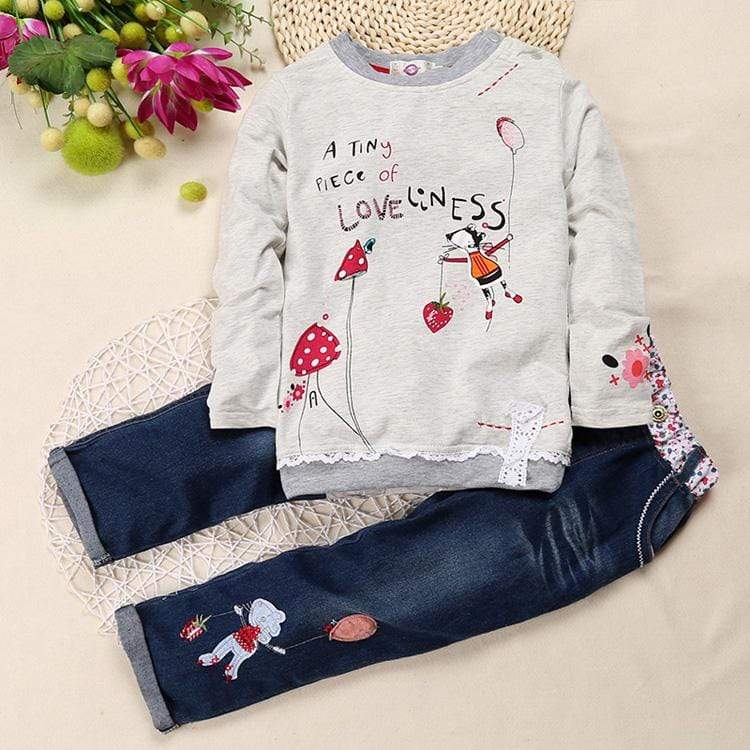 Girl's Clothing 3T Long Sleeve Tops+Jean 2 pcs