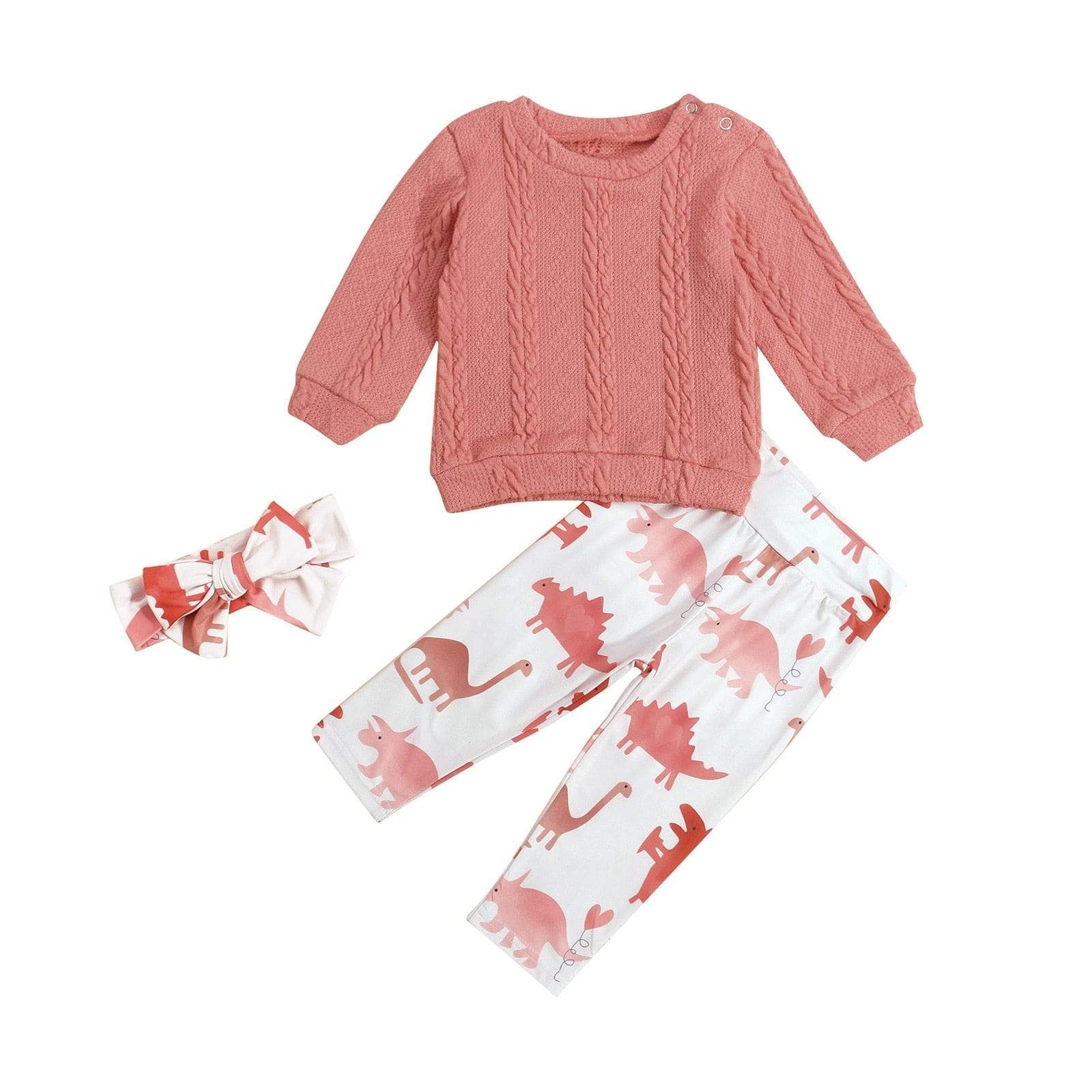 Girl's Clothing Long Sleeves Knit Sweater + Dinosaur Print Pants
