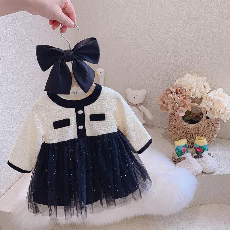 Baby Girl Bodysuit Tulle Dress, Black Dress / 4T