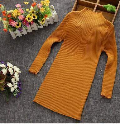 Girl's Clothing dark yellow / 24M Long Turtleneck Knitted Sweater Kids Dress