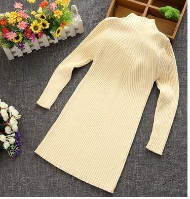 Girl's Clothing beige white / 24M Long Turtleneck Knitted Sweater Kids Dress