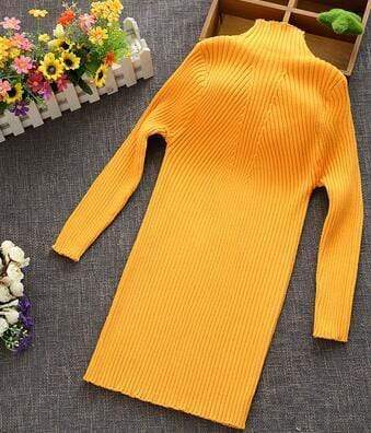 Girl's Clothing yellow / 24M Long Turtleneck Knitted Sweater Kids Dress