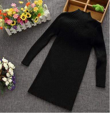 Girl's Clothing black / 24M Long Turtleneck Knitted Sweater Kids Dress