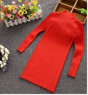 Girl's Clothing red / 24M Long Turtleneck Knitted Sweater Kids Dress