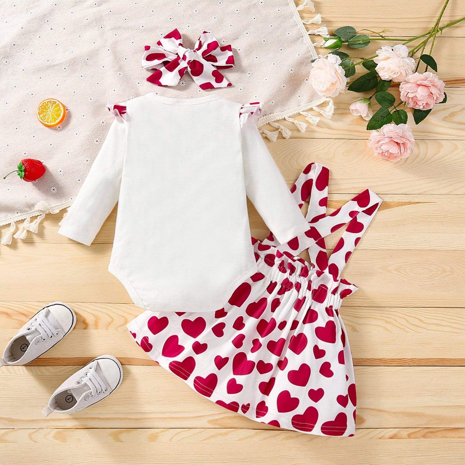 Girl's Clothing Love Heart Print Long Sleeve O-neck Romper