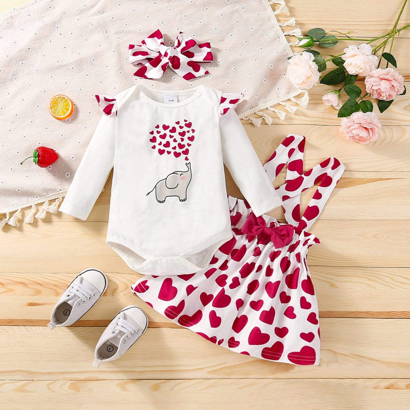 Girl's Clothing Love Heart Print Long Sleeve O-neck Romper