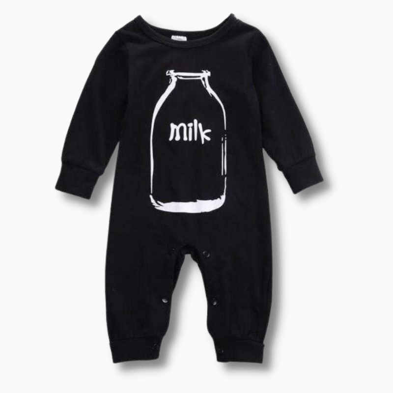 Milk Bottle Print Baby Romper in Black