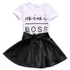 Fashion Girls Dress 2pcs Set Kids Summer Short Sleeve T shirt Leather Skirts Party Casual Outfits Clothes 1-6T