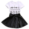 White / 12M Fashion Girls Dress 2pcs Set Kids Summer Short Sleeve T shirt Leather Skirts Party Casual Outfits Clothes 1-6T