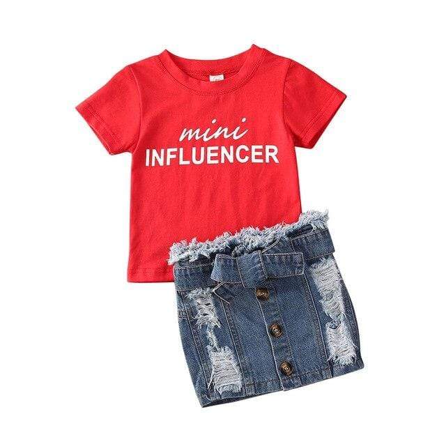 Red / 24M Mini influencer Denim Dress Outfit