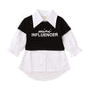 Black / 3T FOCUSNORM 1-5Y Autumn Infant Baby Girls Dress +T Shirts 2pcs Letter Print Tops Solid Long Sleeve Single Breasted Shirts Dresses