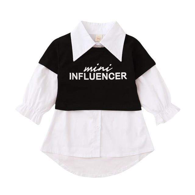 Black / 3T FOCUSNORM 1-5Y Autumn Infant Baby Girls Dress +T Shirts 2pcs Letter Print Tops Solid Long Sleeve Single Breasted Shirts Dresses