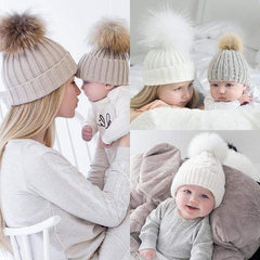 Mom and baby 2024 pom pom hat