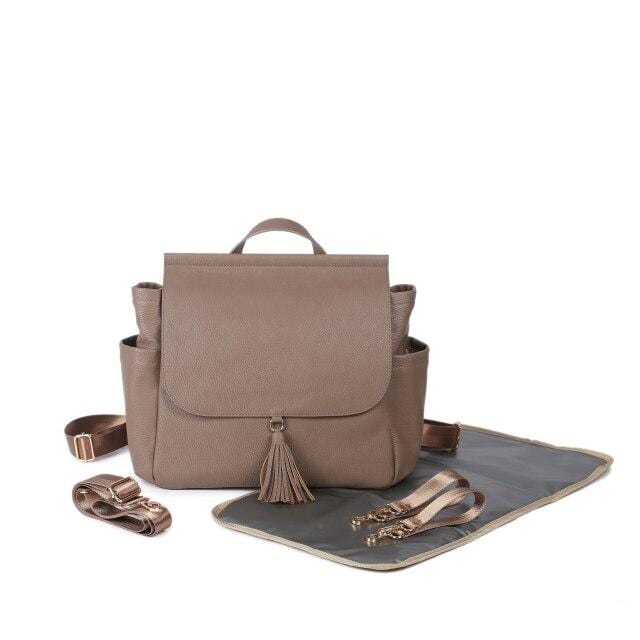 grey Multifunction Leather Diaper Bags