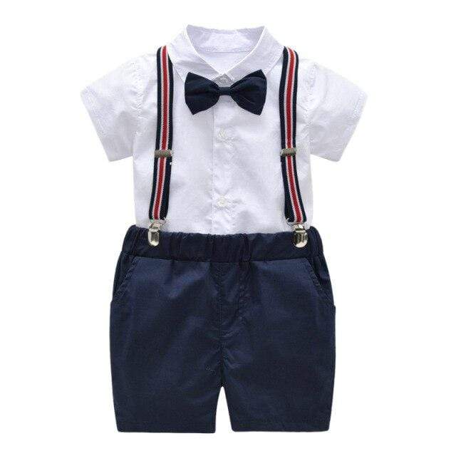 Boy's Clothing Set A / 5T Navy Blue Suspender Shorts Outfit