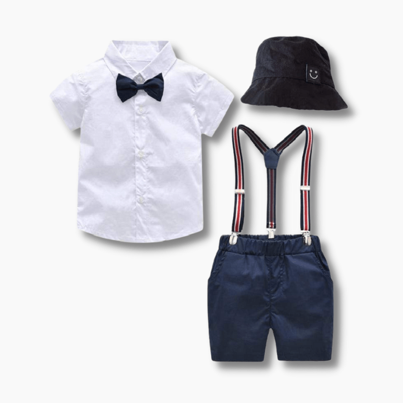 Boy's Clothing Navy Blue Suspender Shorts Outfit