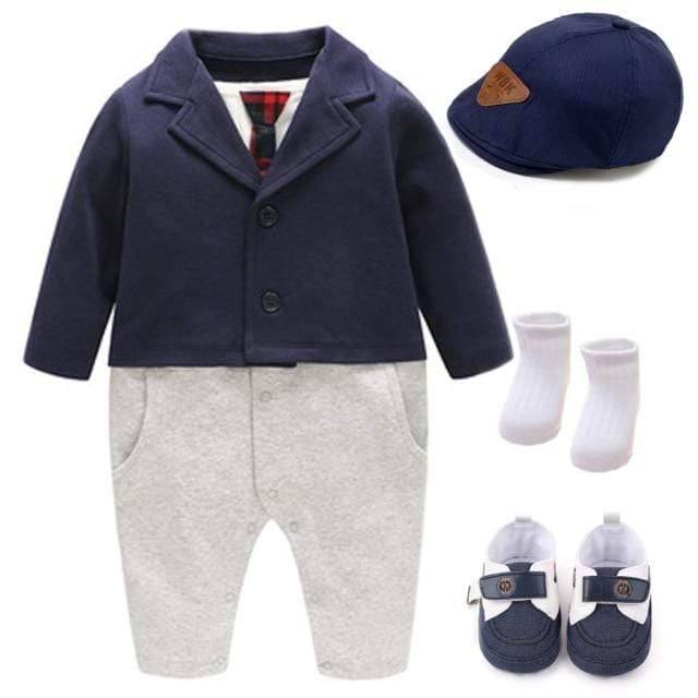 Boy's Clothing Set A / 12M Navy Smart Romper Outfit