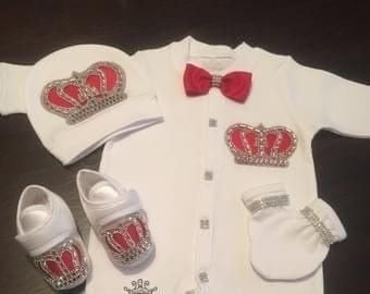 red / XL  12-18months(73) Newborn Crown Baby Gift Set