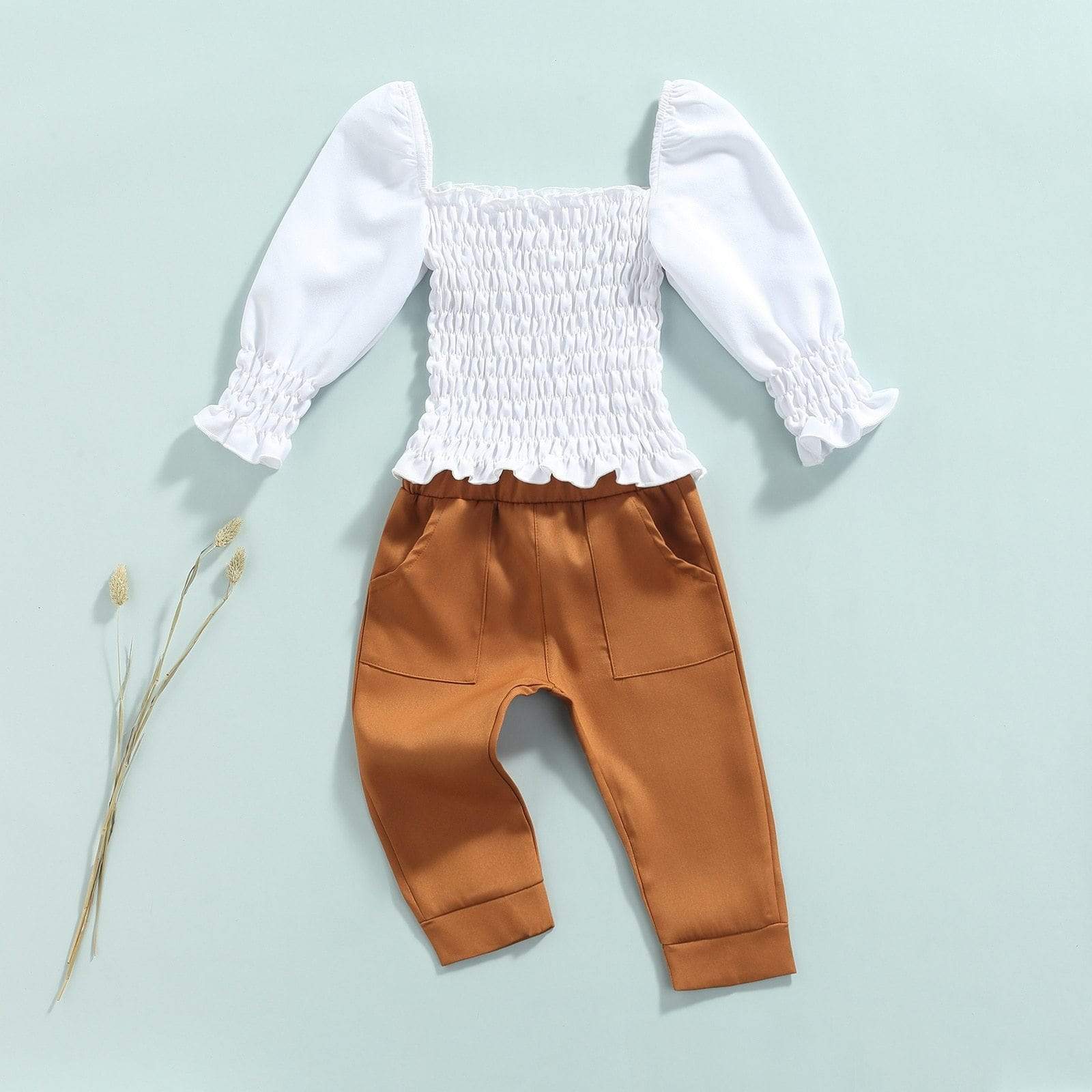 Girl's Clothing Off Shoulder Long Puff Sleeve Outfit