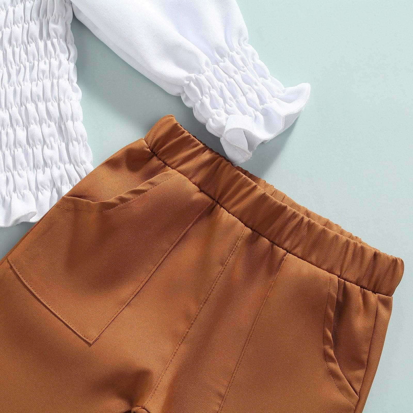 Girl's Clothing Off Shoulder Long Puff Sleeve Outfit