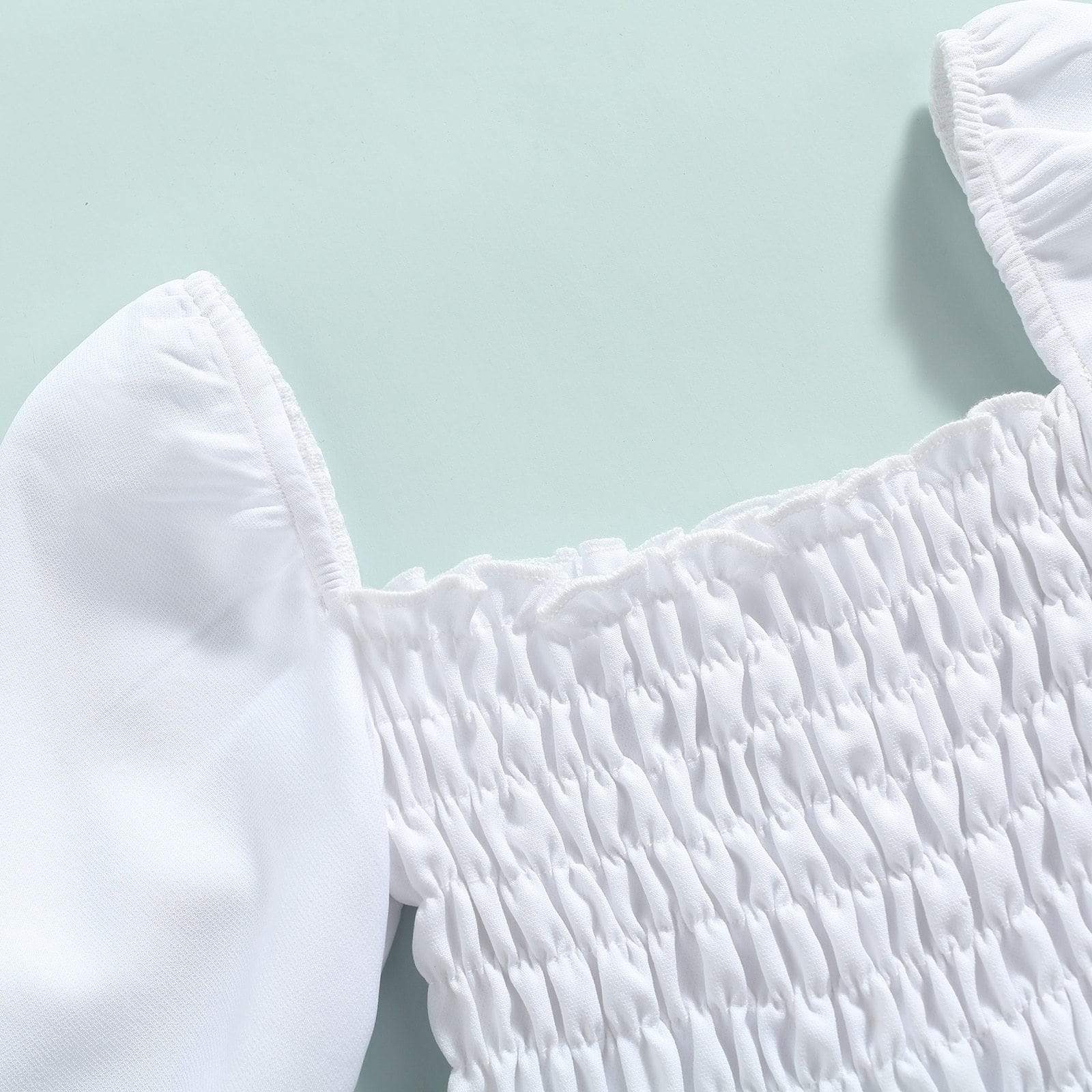 Girl's Clothing Off Shoulder Long Puff Sleeve Outfit