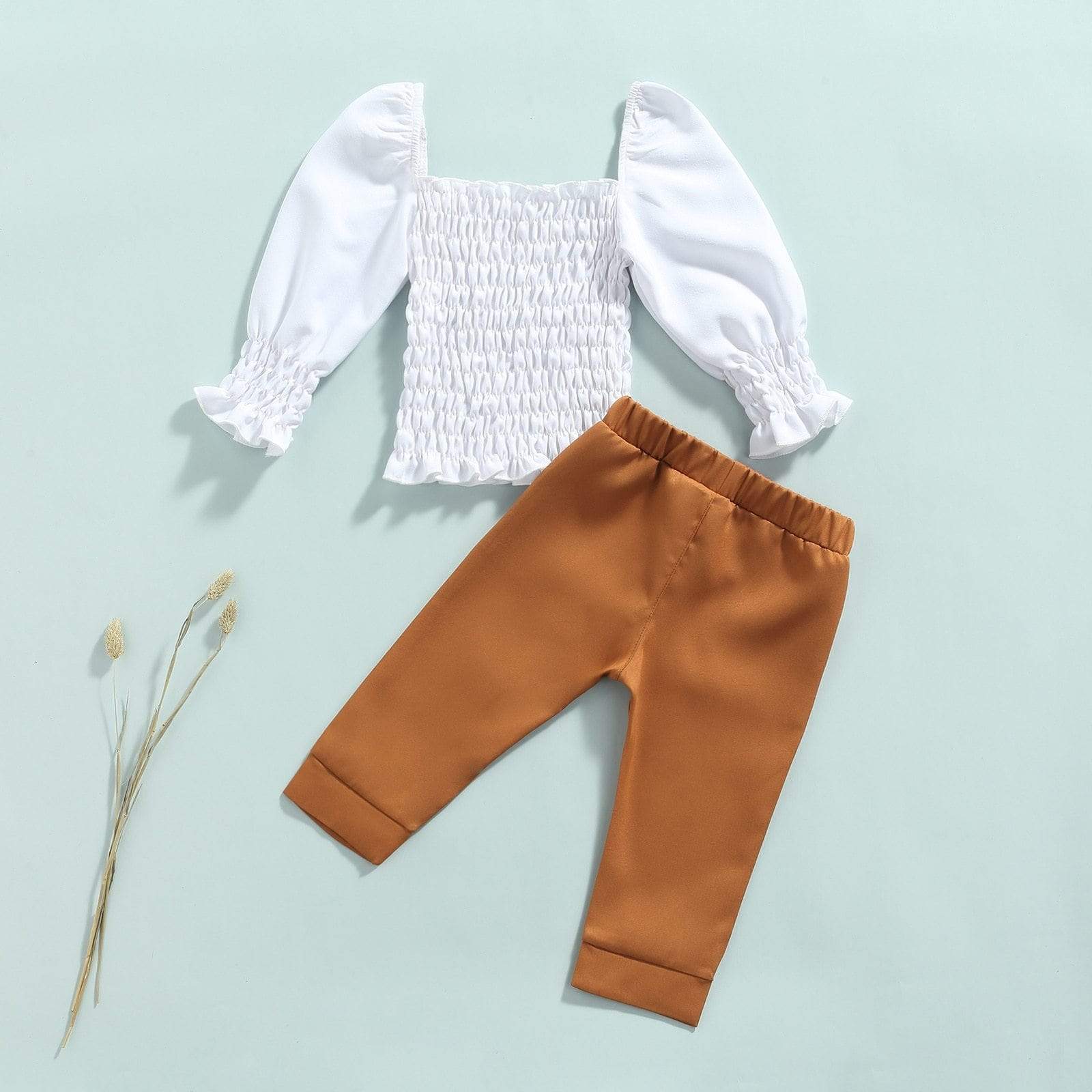 Girl's Clothing Off Shoulder Long Puff Sleeve Outfit