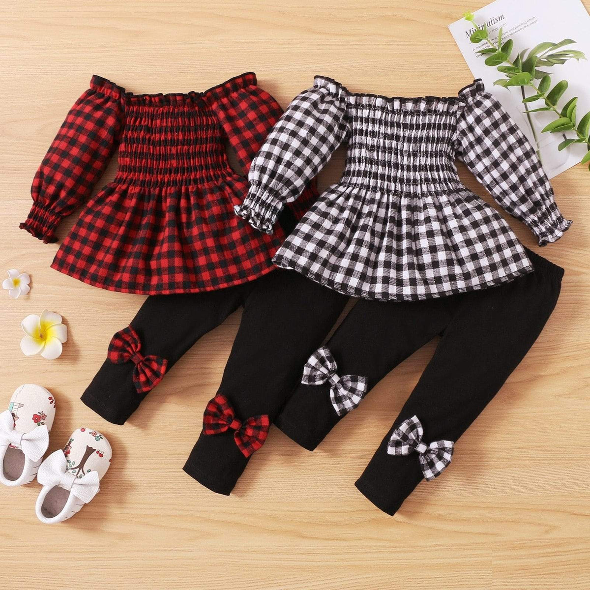 Off Shoulder T-Shirts Tops + Bow Trousers Pants