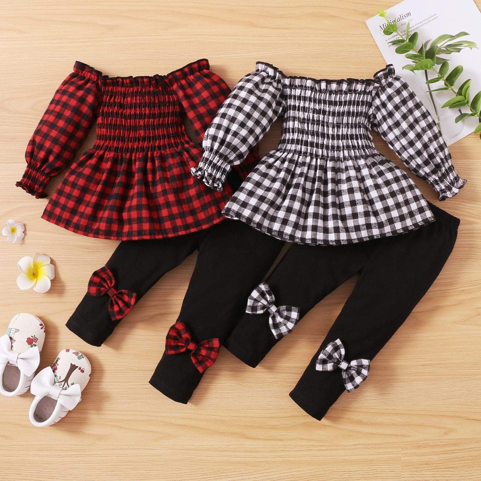 Off Shoulder T-Shirts Tops + Bow Trousers Pants