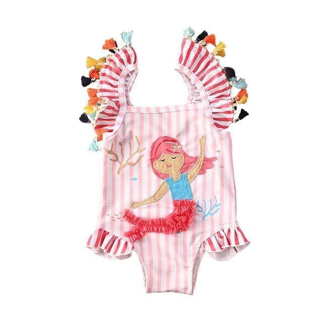 Girl's Clothing Pink / 7T One Piece Swimwear Floral &amp;Striped