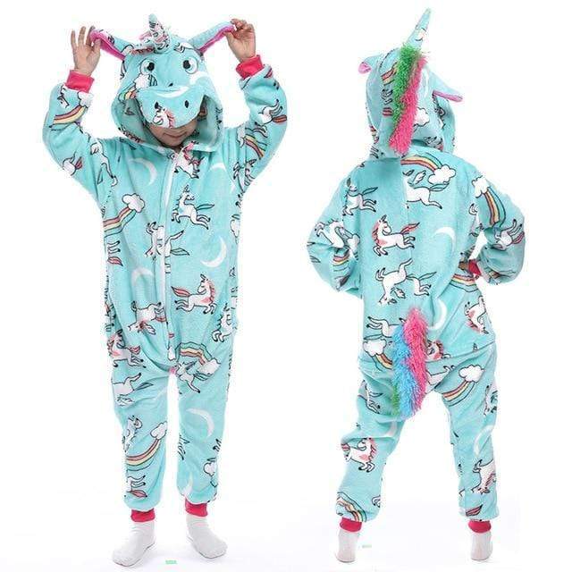 Blue unicorn / 3-4T (90-100cm) Onesie Unicorn Pajamas Winter Animal Cartoon