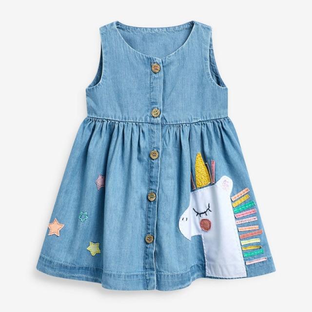 Girl's Clothing Sky Blue Unicorn / 3T Pinafore Sleeveless Dress