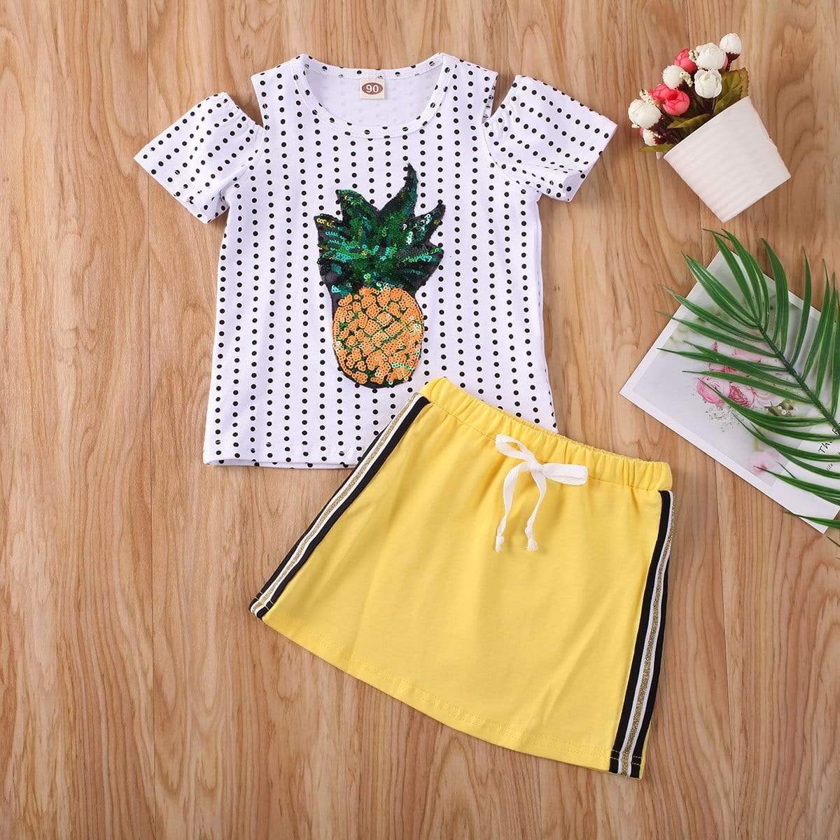 NEW Sequin Pineapple Short Sleeve Shirt & Shorts Girls Outfit Set 2T 3T 4T  5T 6