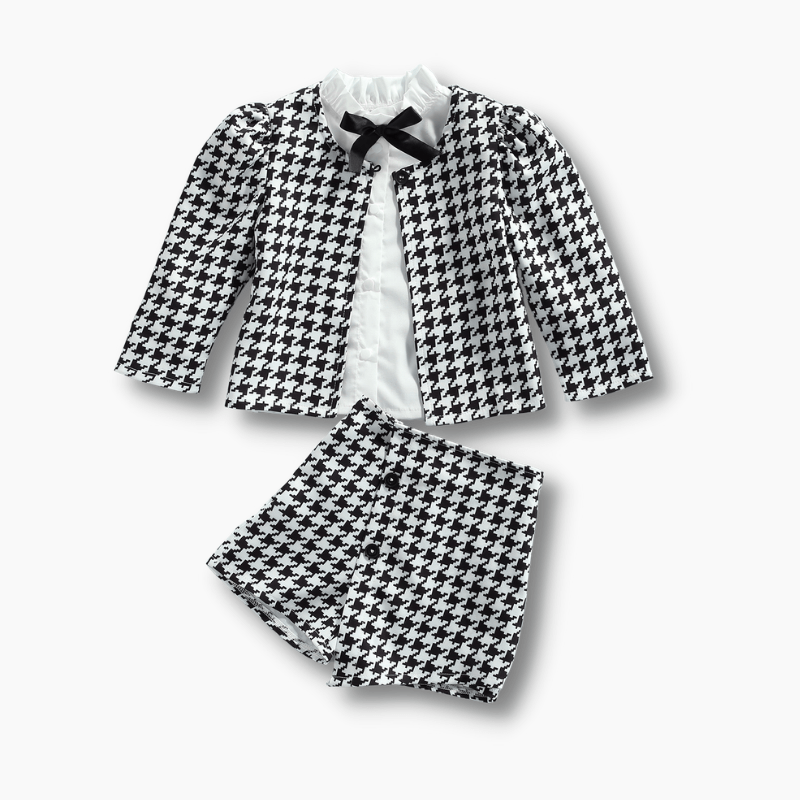 Girl&#39;s Clothing Plaid Coat and Shorts Set