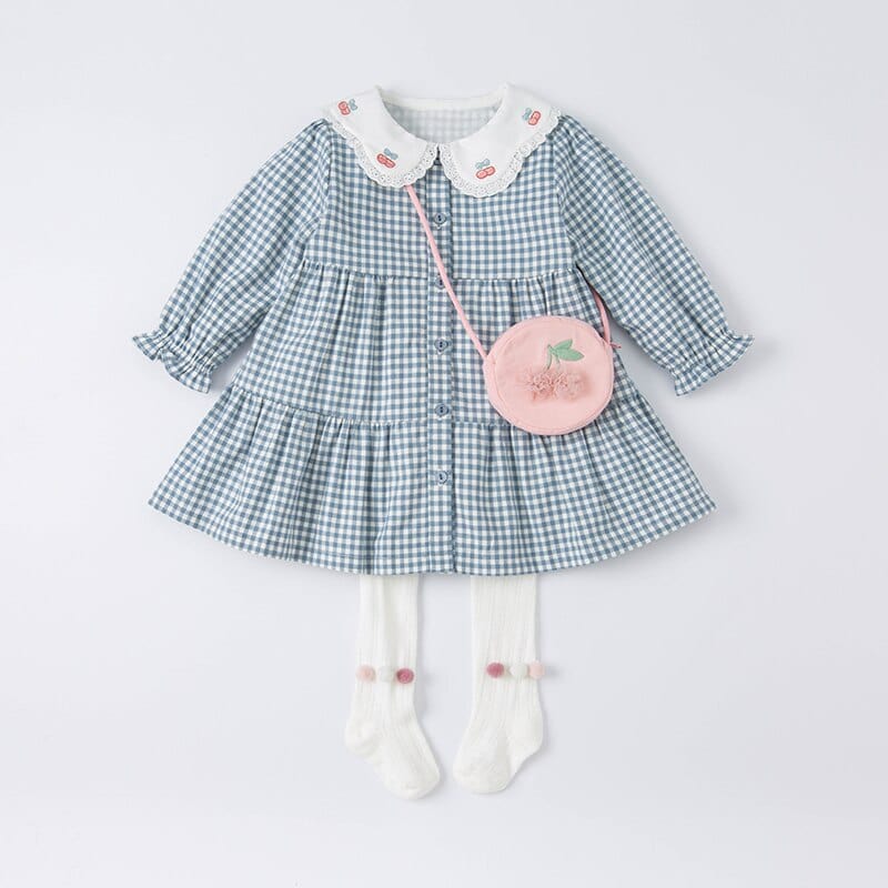 Girl Blue and White Gingham Dress, Gray Blue / 9T Girl Blue and White Gingham Dress, Gray Blue / 9T