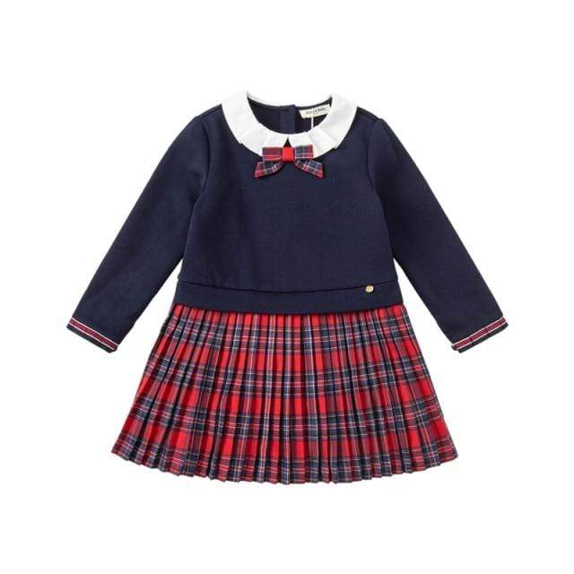 navy / 13Y (160cm) Plaid Print Draped Dress