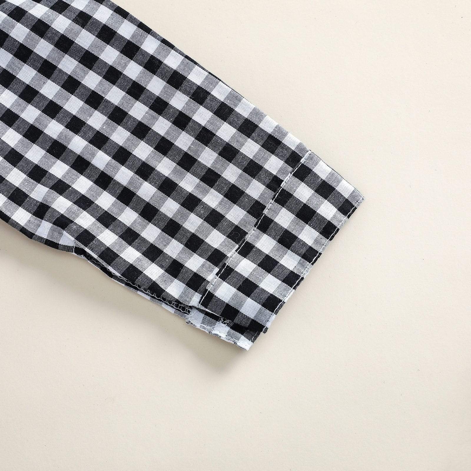 Girl's Clothing Plaid Printed Long Sleeve T Shirts+Solid Sundress Set