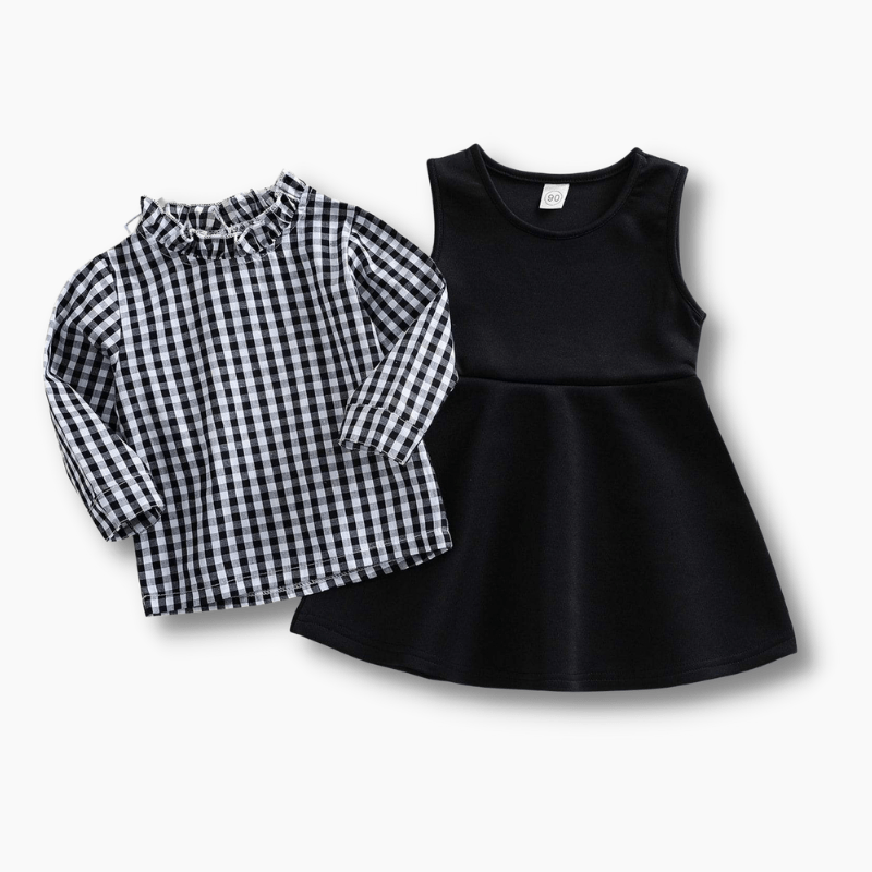 Girl's Clothing Plaid Printed Shirt and Dress Set