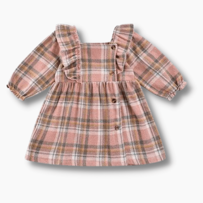 Plaid Ruffle Long Sleeve Dress