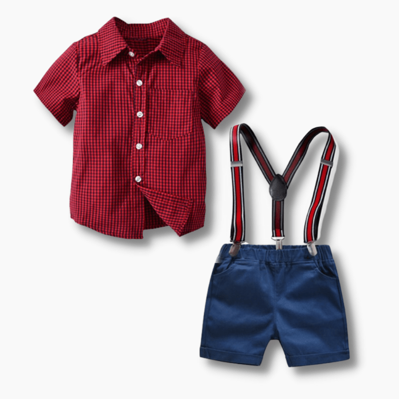 Boy's Clothing Plaid Shirt And Suspenders