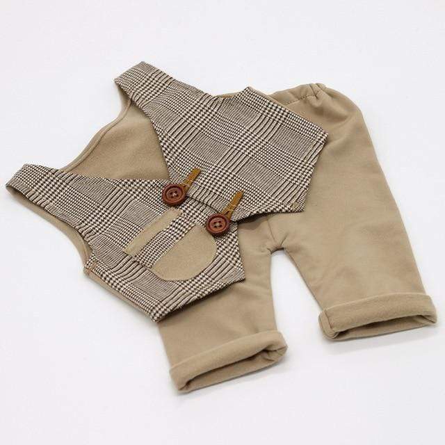 Khaki Plaid Waistcoat+Pants